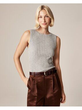 NWT J.Crew Wide-rib Cashmere Sweater Shell in Heather Grey Knit M